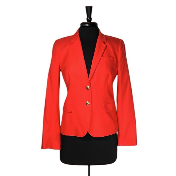J. Crew Women's Blazer Orange Wool Blend Gold Button Preppy Office Suit Jacket 6 - Picture 1 of 9